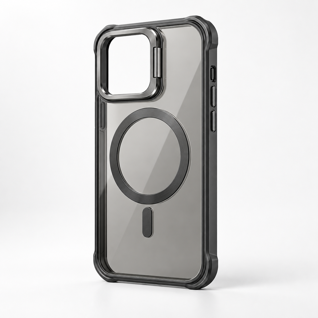 Shockproof Magnetic Metal Stand Case with lens